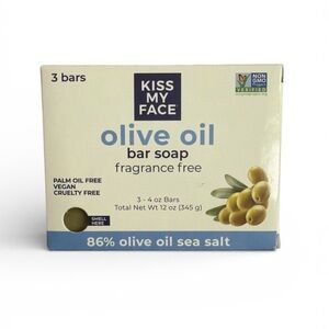 3 Bars Kiss My Face Olive Oil Fragrance Free Bar Soap 4 oz each vegan soap